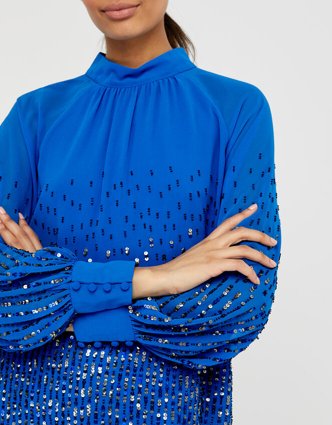 Leah Sequin Blouse, Blue (BLUE), large