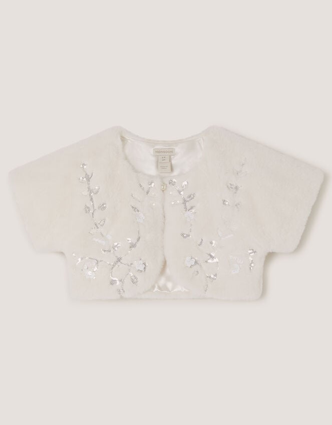 Ellie Embellished Faux Fur Cardigan, Ivory (IVORY), large