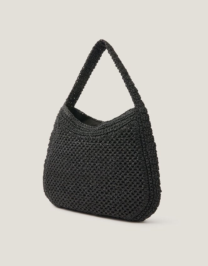 Hari Scoop Raffia Shoulder Bag, Black (BLACK), large