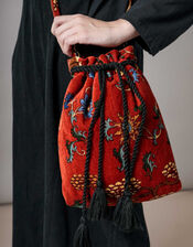 One Hundred Stars Dragon Velvet Tassel Bag, Orange (RUST), large
