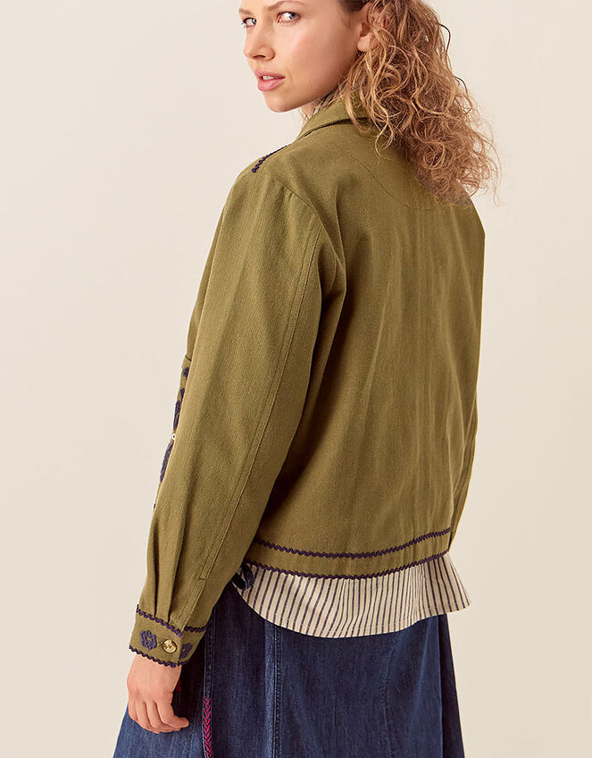 East Bella Embroidered Cotton Twill Jacket, Green (GREEN), large
