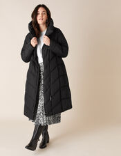 Bettina Long Padded Coat in Recycled Fabric, Black (BLACK), large