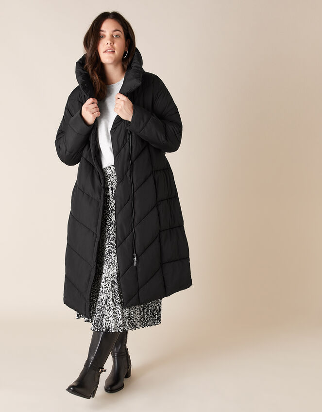 Bettina Long Padded Coat in Recycled Fabric, Black (BLACK), large