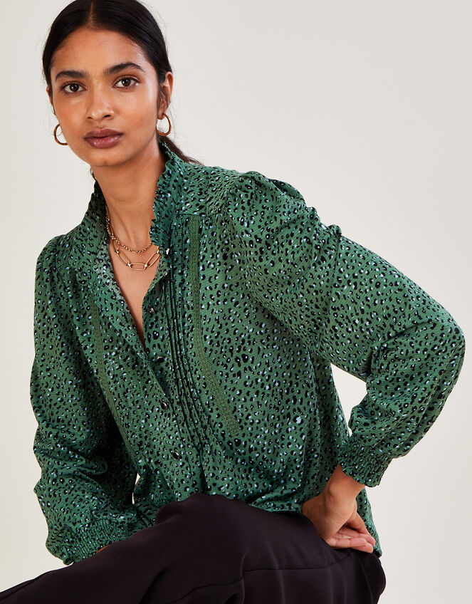 Animal Jersey Shirt with Recycled Polyester Green | Blouses & Shirts ...