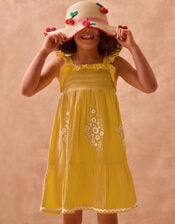 Floral Embroidered Frill Dress, Yellow (YELLOW), large