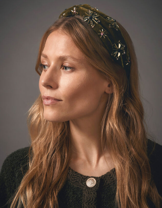 Embellished Velvet Knot Headband, , large