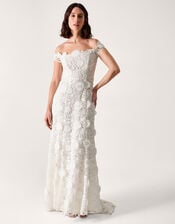Clare Floral Embroidered Bardot Bridal Dress, Ivory (IVORY), large
