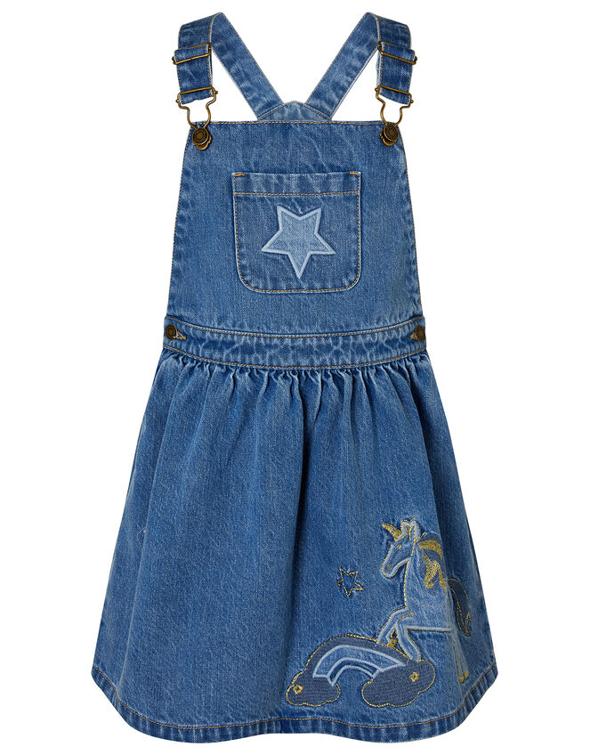Unicorn Denim Pinny Dress, Blue (BLUE), large