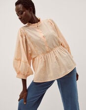 Jemima Embroidered Gingham Blouse, Orange (PEACH), large