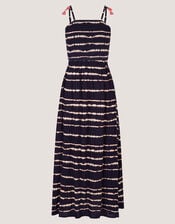 Tie-Dye Smocked Maxi Dress, Black (BLACK), large