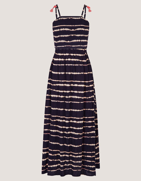 Tie-Dye Smocked Maxi Dress, Black (BLACK), large