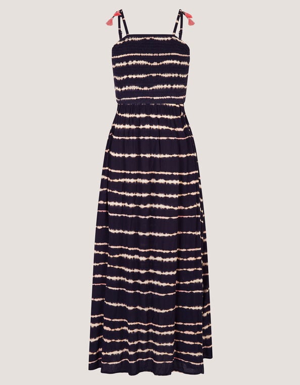 Tie-Dye Smocked Maxi Dress, Black (BLACK), large
