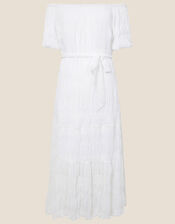 Plain Off-Shoulder Dress, White (WHITE), large