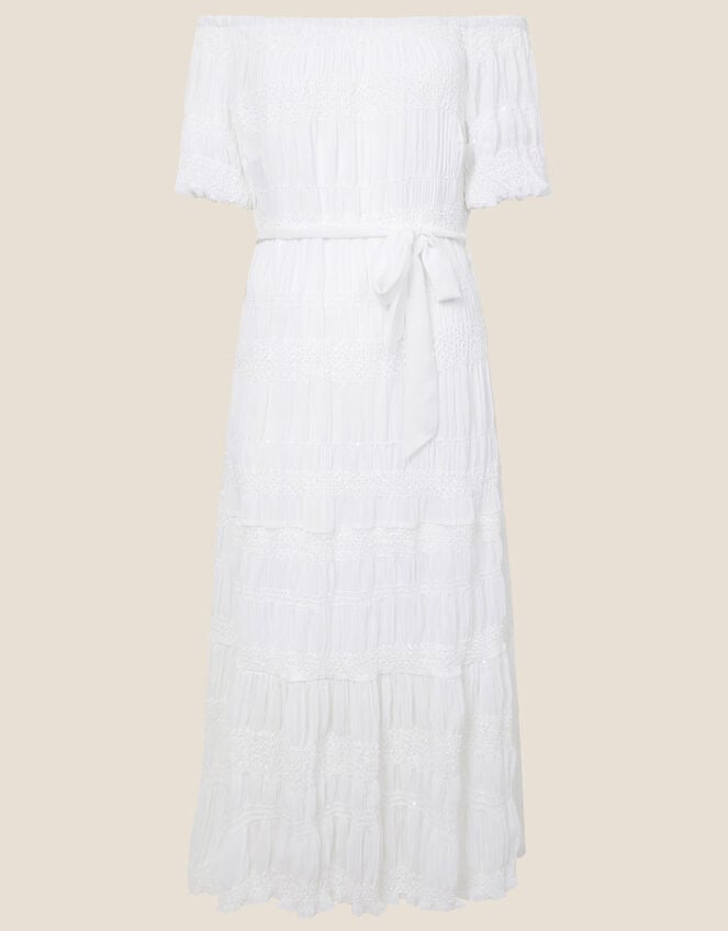 Plain Off-Shoulder Dress, White (WHITE), large