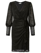 Abigail Shimmer Animal Devore Dress, Black (BLACK), large