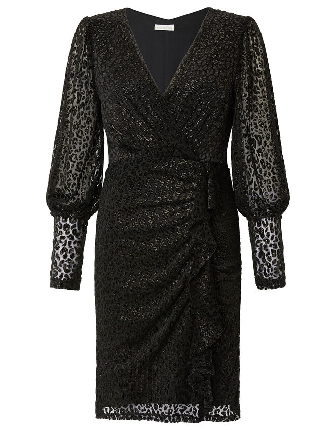Abigail Shimmer Animal Devore Dress, Black (BLACK), large