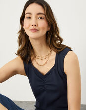Cap Sleeve Ruched Jersey Top, Blue (NAVY), large