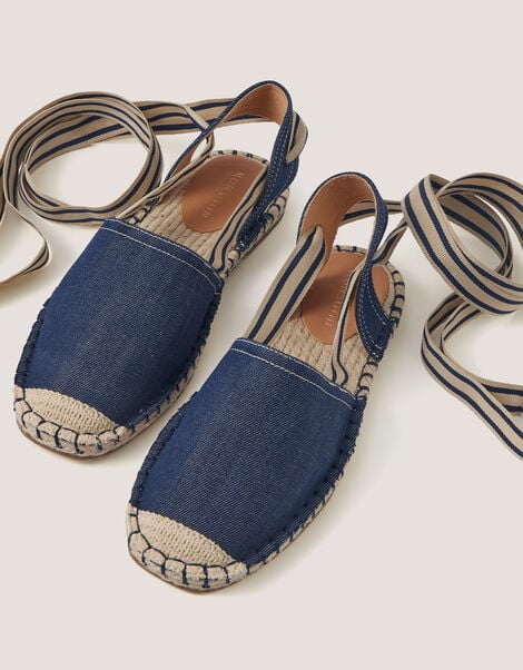 Fliss Stripe Chambray Espadrille Flats , Blue (BLUE), large