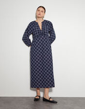 Frankie Tie Front Check Print Maxi Dress, Blue (NAVY), large