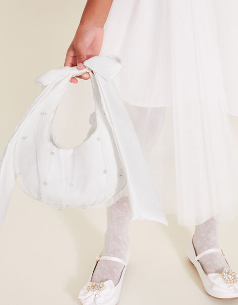 Pearly Bow Handle Tulle Bag, , large