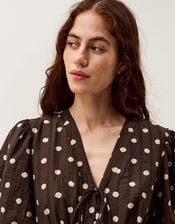 Paris Puff Sleeve Polka Dot Midi Dress, Brown (CHOCOLATE), large