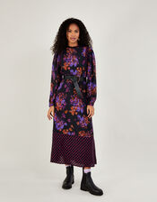 Kiera Floral Print Dress in Sustainable Viscose, Purple (PURPLE), large