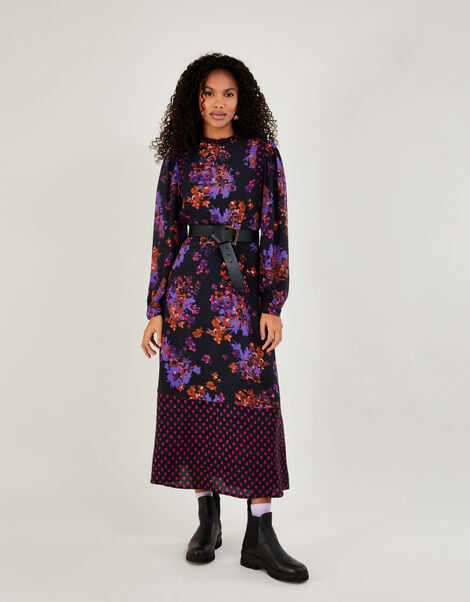 Kiera Floral Print Dress in Sustainable Viscose Purple, Purple (PURPLE), large