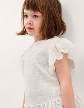 Sequin Broderie Smocked Top, Ivory (IVORY), large