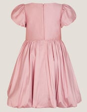 Puff Sleeve Velvet Bow Party Dress, Pink (DUSKY PINK), large