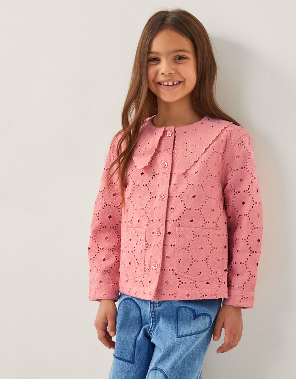 Broderie Floral Collar Jacket, Pink (PINK), large