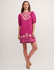Lydia Embroidered Linen Blend Mini Dress, Pink (PINK), large
