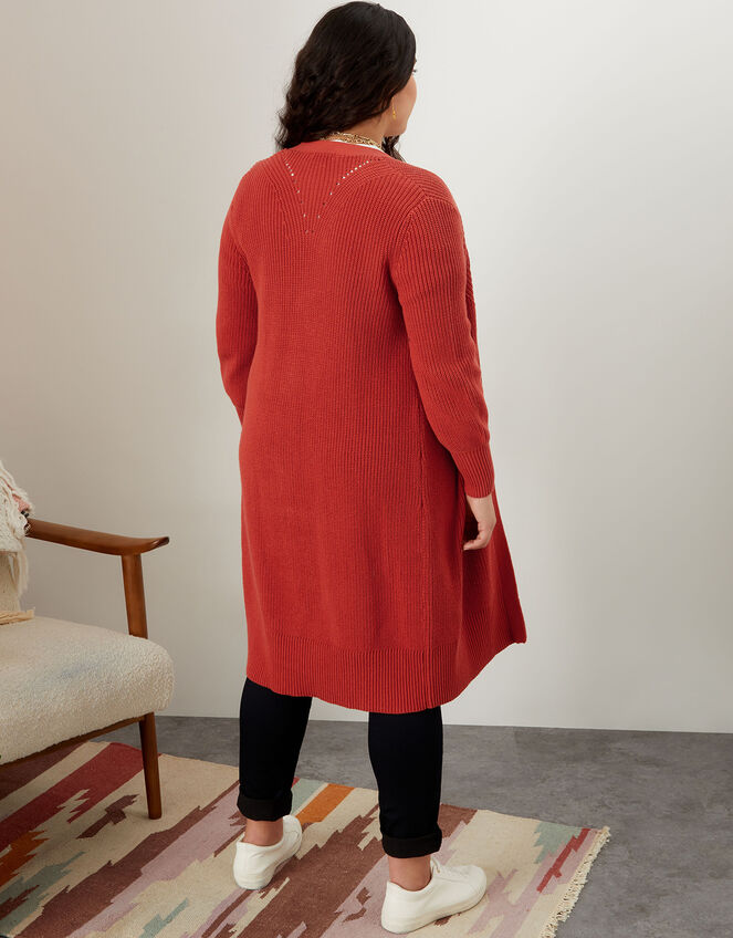 Ruby Cotton Rib Maxi Cardigan, Orange (RUST), large