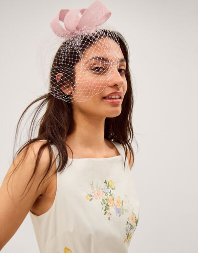 Alexia Twist Veil Fascinator Hair Slide, Pink (SOFT PINK), large