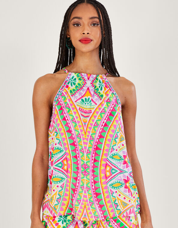 Mosaic Print Halter Cami Top, Pink (PINK), large