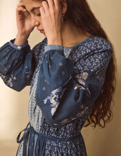 East Milly Floral Patchwork Midi Dress, Blue (BLUE), large