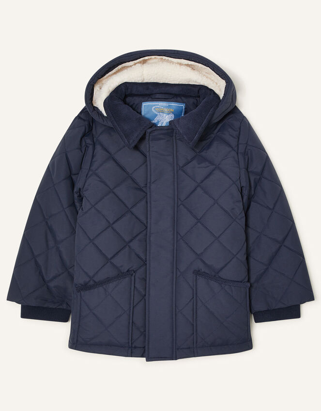 Cord Collar Quilted Coat, Blue (NAVY), large