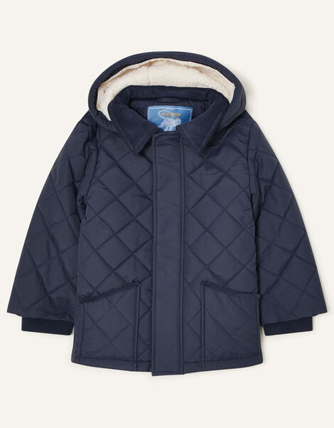 Cord Collar Quilted Coat Blue, Blue (NAVY), large