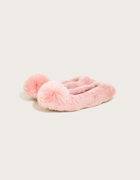 Faux Fur Pom-Pom Ballerina Slippers Pink, Pink (PINK), large