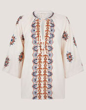 Zoey Embroidered Tunic Top, Ivory (IVORY), large