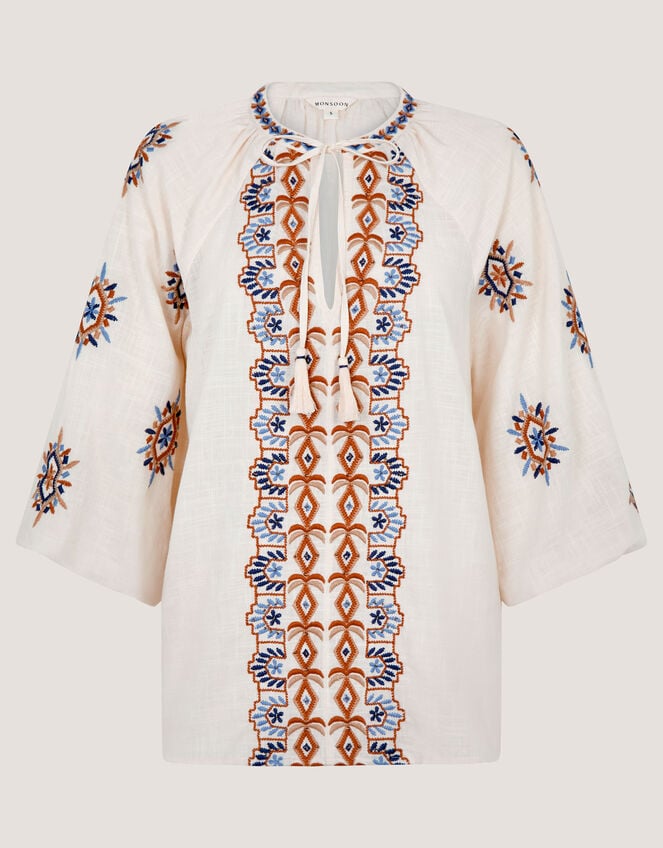 Zoey Embroidered Tunic Top, Ivory (IVORY), large