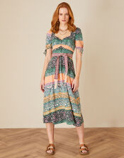 Contrast Belt Midi Dress, Green (GREEN), large