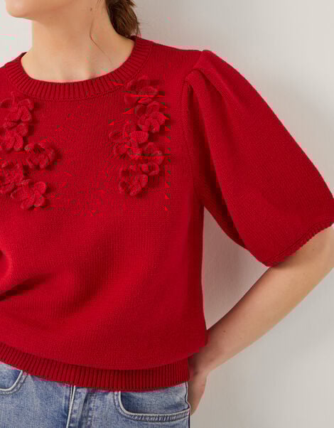 Fee Floral Puff Sleeve Jumper, Red (RED), large