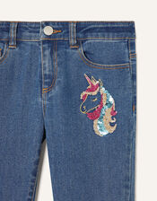Sequin Unicorn Jeans, Blue (BLUE), large