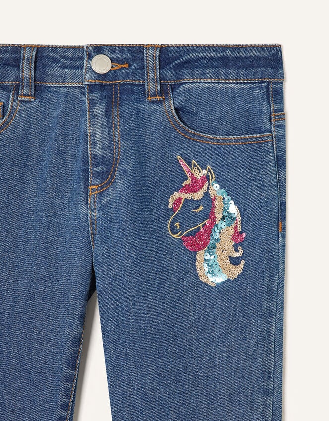 Sequin Unicorn Jeans, Blue (BLUE), large