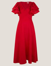 Patricia Ruffle Sleeve Midi Dress, Red (RED), large