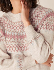 Fair Isle Yoke Knit Jumper, Nude (NUDE), large