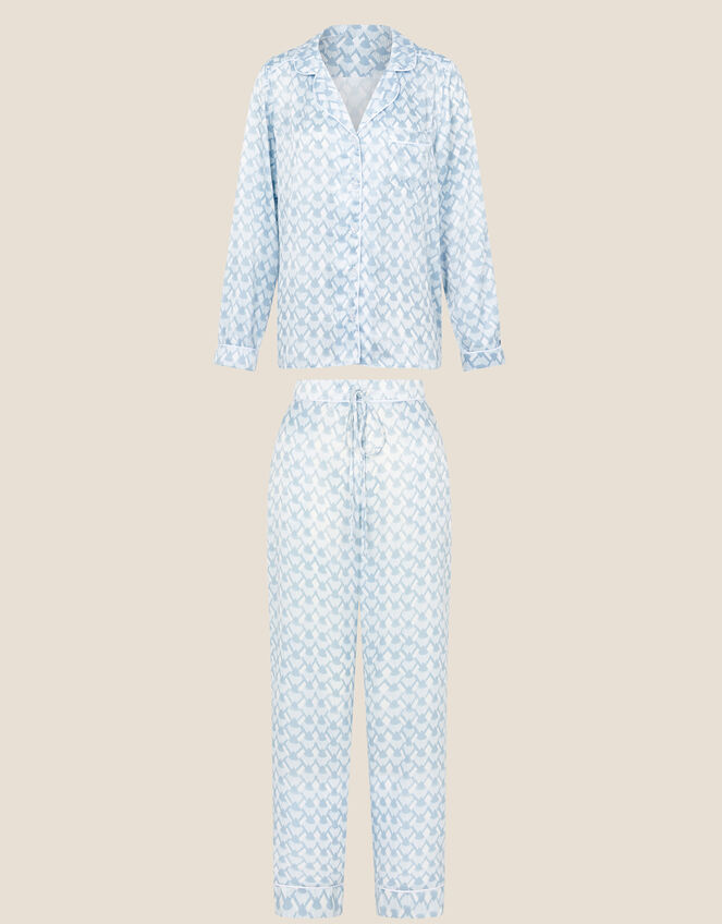 Geometric Print Bridal Satin Pyjama Set, Blue (BLUE), large