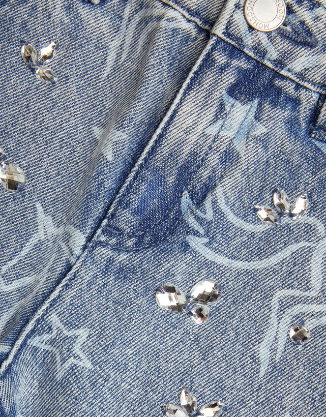 Rhinestone Unicorn Straight Jeans, Blue (BLUE), large