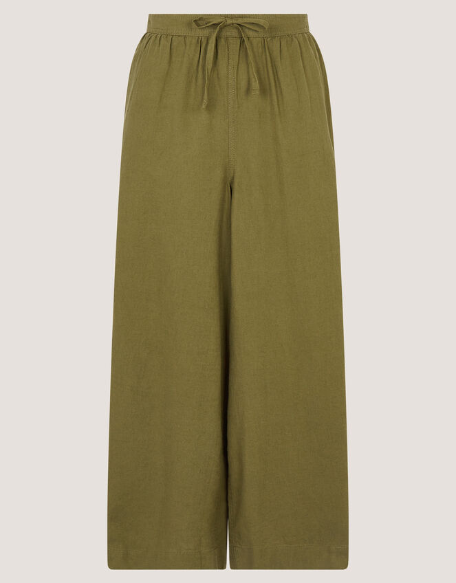 Maisie Linen Blend Cropped Wide Leg Pants, Green (KHAKI), large