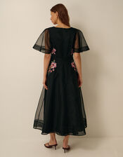 Felicity Floral Embroidered Midi Dress, Black (BLACK), large